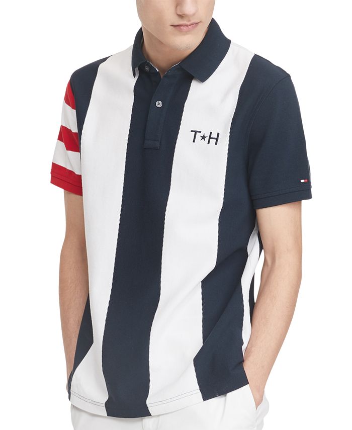 NWT Men's Tommy Hilfiger Short-Sleeve Mesh Striped Custom Fit Polo Shirt 