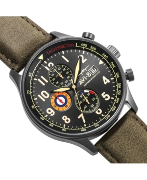 Shop Avi-8 Men's Hawker Hurricane Chronograph Army Green Genuine Leather Strap Watch 42mm