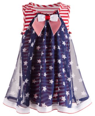 Bonnie Baby Baby Girls Striped Star-overlay Dress - Macy's