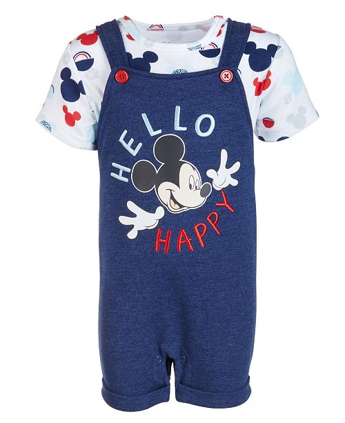 Disney Baby Boys 2 Pc Mickey Mouse Print T Shirt Shortall Set