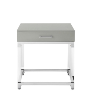 Inspired Home Casandra High Gloss End Table With Acrylic Legs And Metal Base In Gray
