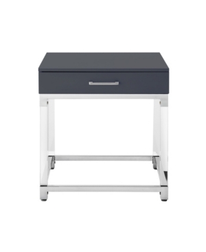 Inspired Home Casandra High Gloss End Table With Acrylic Legs And Metal Base In Dark Gray