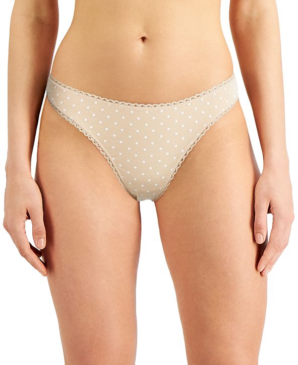 Charter Club Women's Pretty Cotton Thong Underwear, Created for Macy's
