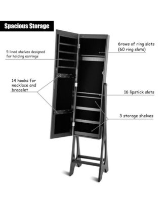 LED Jewelry Cabinet Organizer Bevel Edge Mirrored Standing