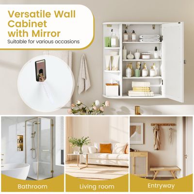 Bathroom Wall Cabinet w/ Mirror Modern Medicine Cabinet w/ Mirrored Door