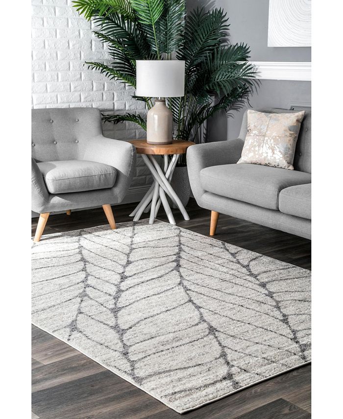 nuLoom Smoky Abstract Leaves Silver 3' x 5' Area Rug Macy's