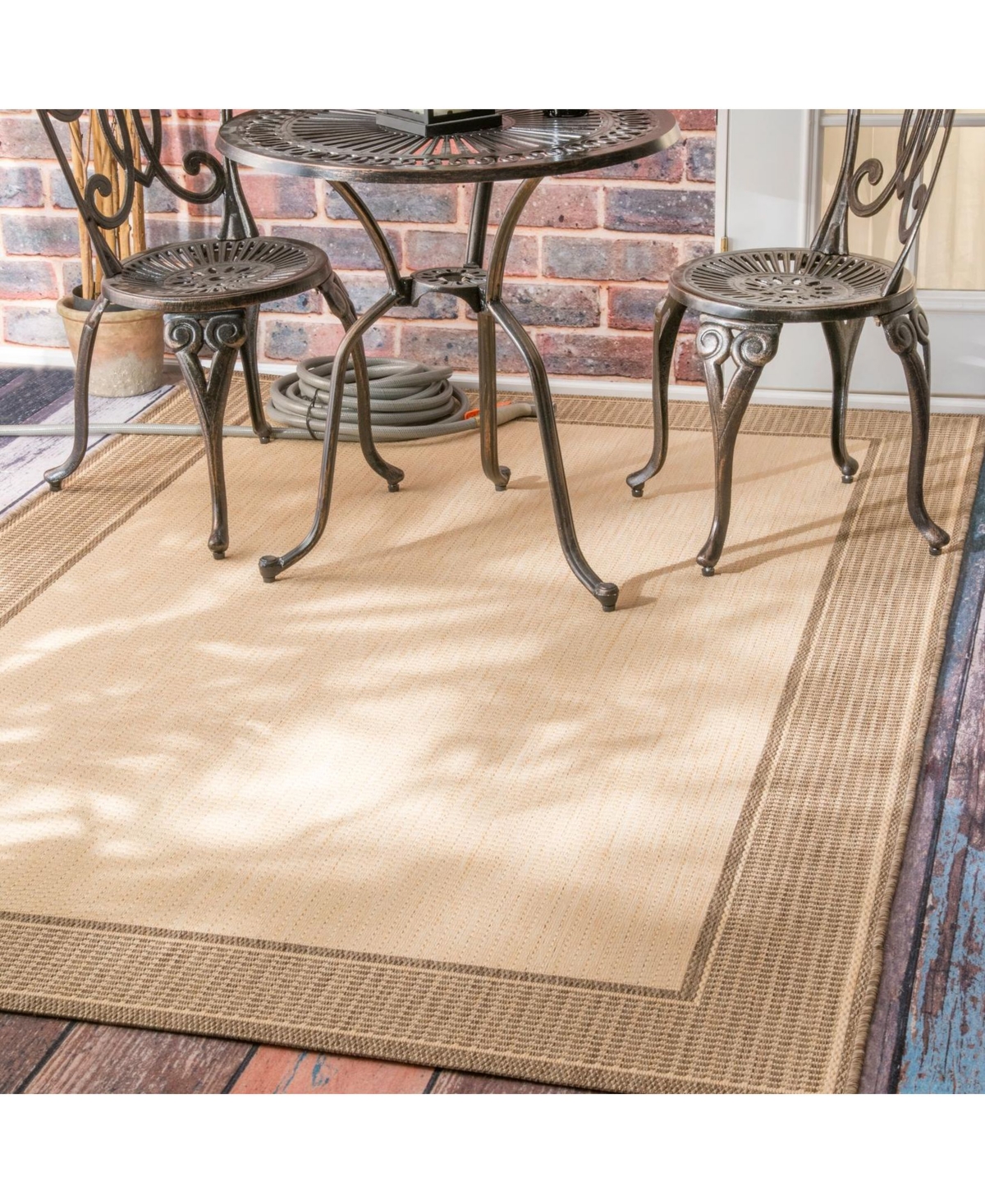 nuLoom Dawn Gris BorderOutdoor Area Rug - Beige