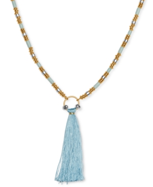 image of Lucky Brand Two-Tone Tassel Stone Beaded Pendant Necklace, 32