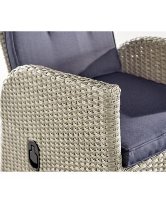 Haven All-Weather Wicker Set Outdoor Recliners with Ottomans and Round Glass Top Accent Table