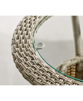 Haven All-Weather Wicker Set Outdoor Recliners with Ottomans and Round Glass Top Accent Table