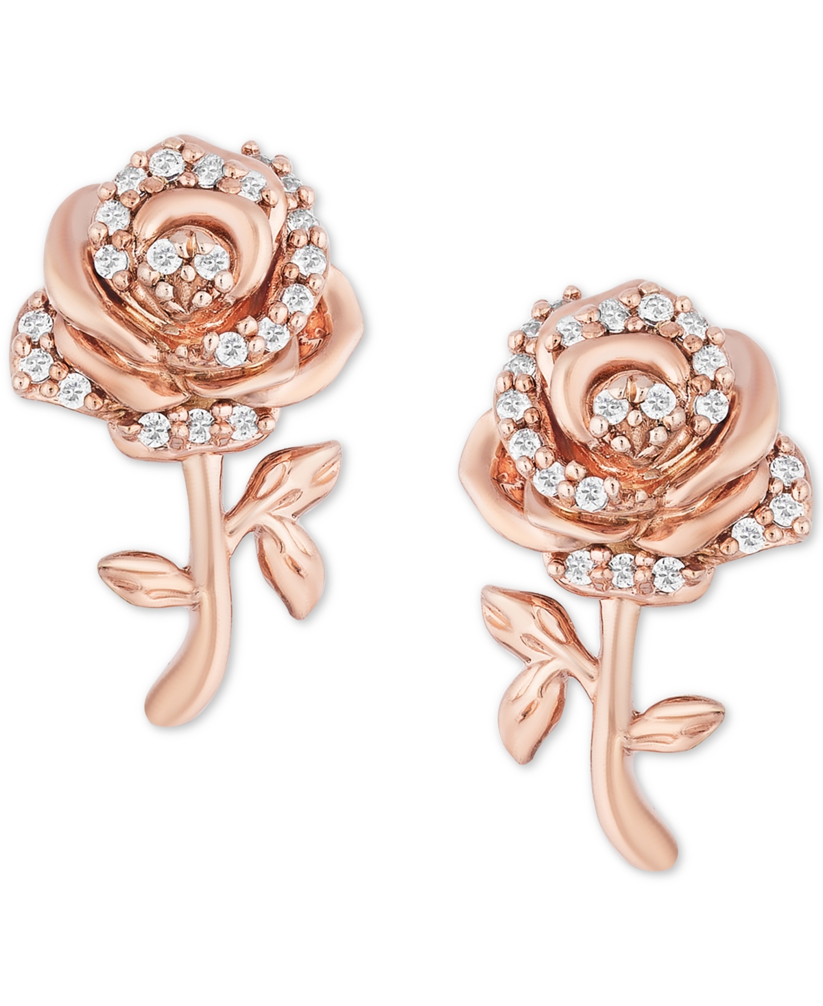 Enchanted Disney Fine Jewelry Enchanted Disney Diamond Rose Belle Stud Earrings (1/10 ct. t.w.) in 14k Rose Gold