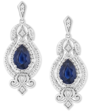 image of Enchanted Disney Sapphire (1 ct. t.w.) & Diamond (1/4 ct. t.w.) Cinderella Drop Earrings in 14k White Gold