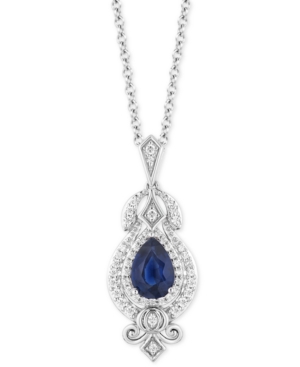 image of Enchanted Disney Sapphire (3/4 ct. t.w.) & Diamond (1/4 ct. t.w.) Cinderella Pendant Necklace in 14k White Gold, 16