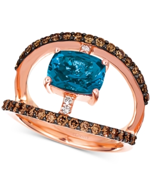 image of Le Vian Deep Sea Blue Topaz (1-7/8 ct. t.w.) & Diamond (3/4 ct. t.w.) Statement Ring in 14k Rose Gold