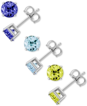 image of Essentials 3-Pc. Set Colored Glass Stud Earrings in Fine Silver-Plate