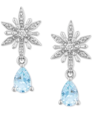 image of Enchanted Disney Aquamarine (7/8 ct. t.w.) & Diamond (1/10 ct. t.w.) Elsa Drop Earrings in Sterling Silver