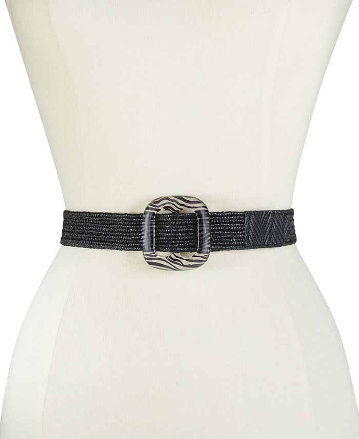 DKNY Straw Stretch Belt With Pattern Buckle - Macy's