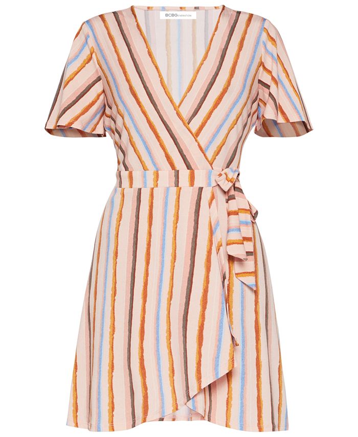 BCBGeneration Striped Wrap Dress - Macy's
