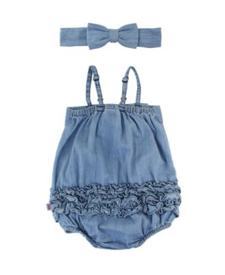 Girls 2T Clothing RuffleButts Baby Girl Faux Denim Pom Pom Bubble ...