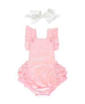 RuffleButts Baby Girl Swiss Dot Flutter Romper and Bow Headband Set