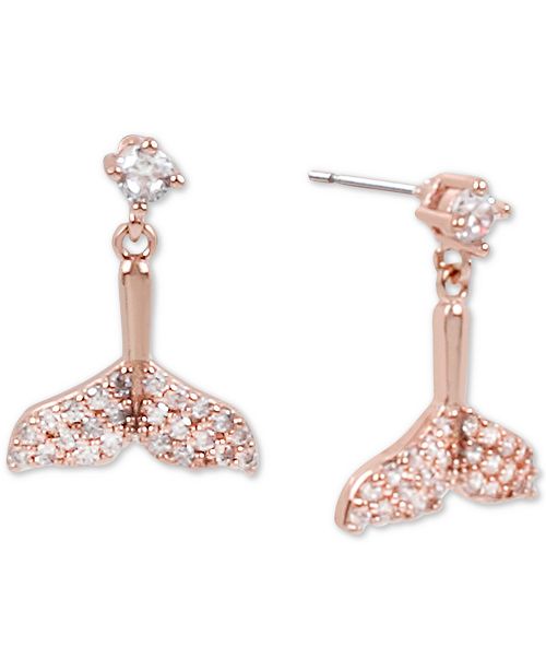 Betsey Johnson Rose Gold Tone Crystal Mermaid Tail Drop Earrings