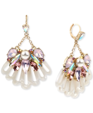 image of Betsey Johnson Gold-Tone Crystal & Imitation Pearl Seashell Cluster Chandelier Earrings
