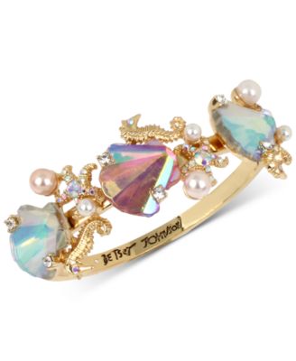 Betsey Johnson Gold-Tone Crystal & Imitation Pearl Seashell Bangle ...