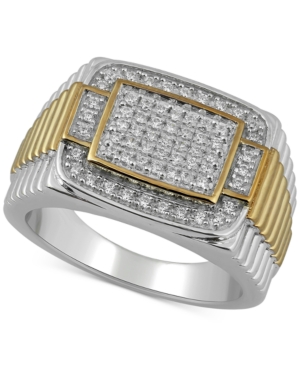 image of Men-s Diamond Two-Tone Cluster Ring (1/2 ct. t.w.) in Sterling Silver & 18k Gold-Plate