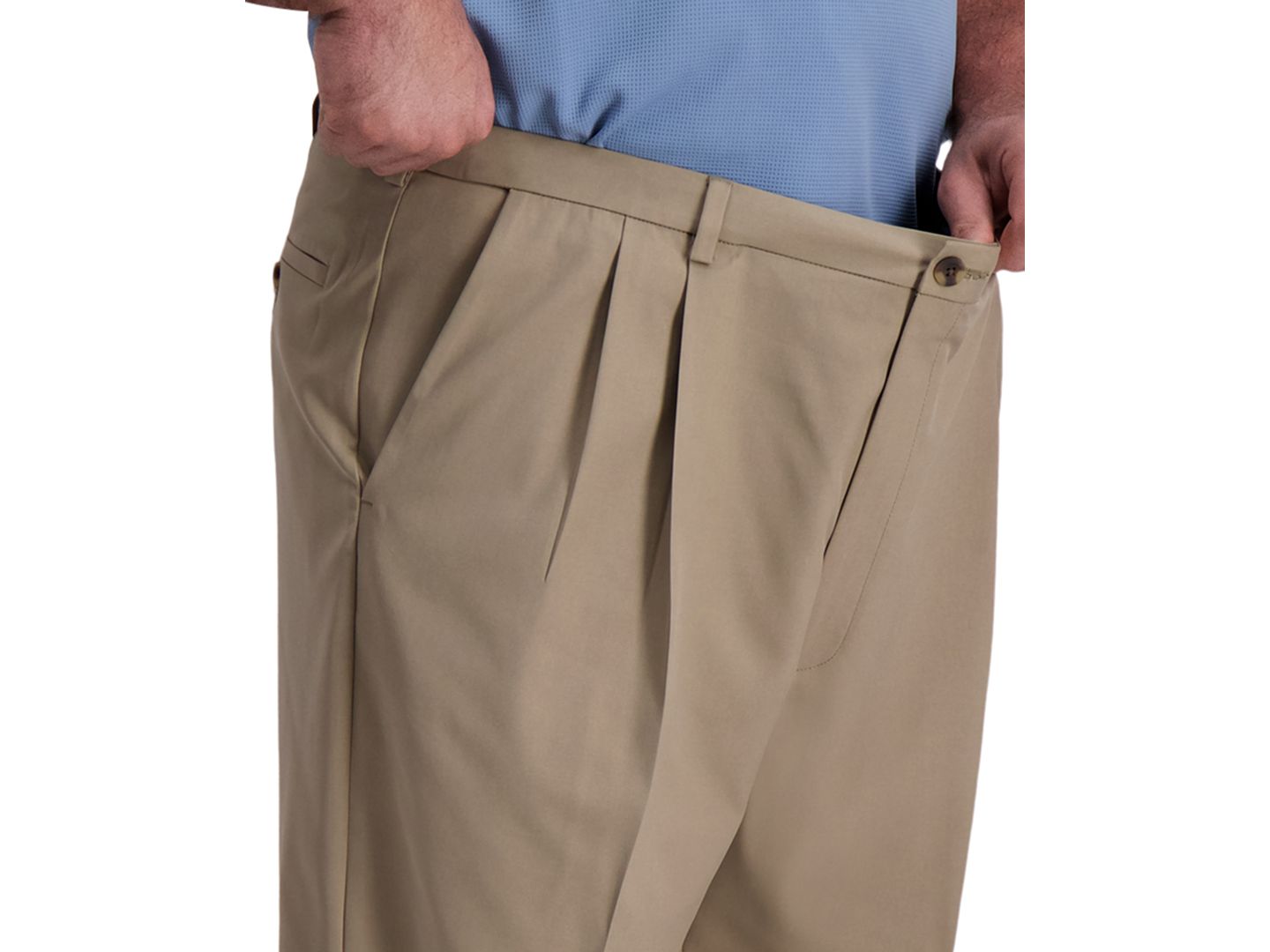 Мужские брюки Haggar Big & Tall Cool Right Performance Flex Classic Fit Pleated Pant, цвет: Бежевый меланжевый — фото 4