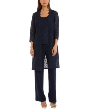 R & M Richards Petite 3-Pc Sequined-Lace Jacket Top & Pants