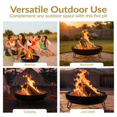 Outdoor Camping or Backyard Steel with Heat-Resistant Finish Fire Pit Bowl on Stand - 23" - Black