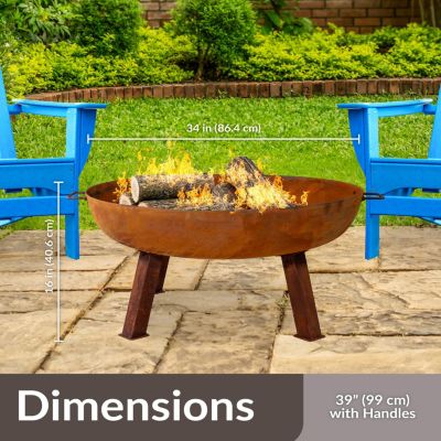 Outdoor Camping or Backyard Round Cast Iron Rustic Fire Pit Bowl with Handles