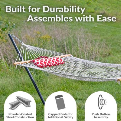 Cotton Rope Freestanding Hammock with Spreader Bar with Portable Steel Stand and Pad and Pillow Set - 12' Stand