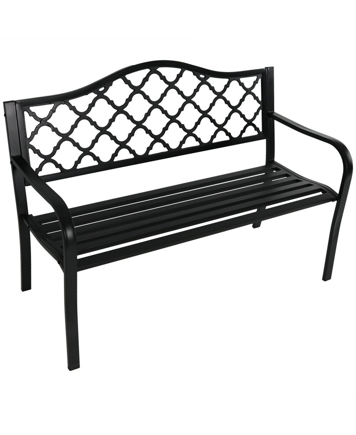 Decorative Lattice 2-Person Cast Iron Garden Bench - 615-Pound Weight Capacity - Black - Black
