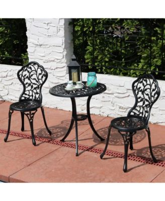 Floral Design Cast Aluminum Outdoor Patio Bistro Set, Black, 3pc