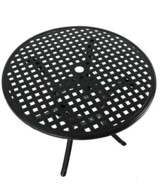 Round Lattice Design Cast Aluminum Outdoor Patio Table with Umbrella Hole, Black