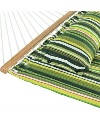 Outdoor 2-Person Quilted Fabric Hammock with Spreader Bars and Freestanding Stand