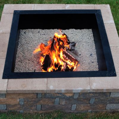 Outdoor Heavy-Duty Steel Portable Above Ground or In-Ground Square Fire Pit Liner Ring - Black