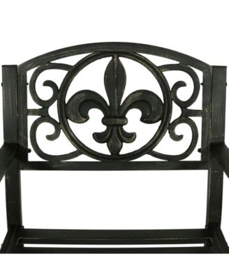 Traditional Fleur-de-Lis Design Cast Iron and Steel Outdoor Rocking Chair