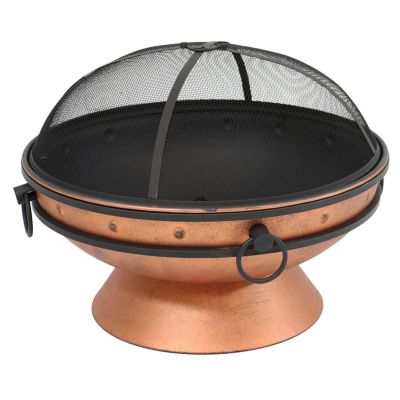 Outdoor Camping or Backyard Large Round Fire Pit Bowl with Handles and Spark Screen - 30" - Copper Finish