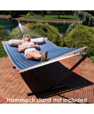 Heavy-Duty 2-Person Quilted Designs Fabric Hammock with Spreader Bars and Detachable Pillow - 440 lb Weight Capacity