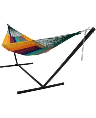 Mayan Family Hammock Handwoven XXL Thick Cord with Stand - 400 lb Weight Capacity/15' Stand