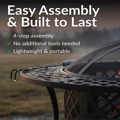 Outdoor Camping or Backyard Steel Diamond Weave Fire Pit Bowl with Spark Screen - 40" - Black