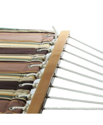 Outdoor 2-Person Quilted Fabric Hammock with Spreader Bars and Freestanding Stand