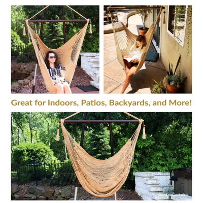 Caribbean Style Extra Large Hanging Rope Hammock Chair Swing for Backyard and Patio