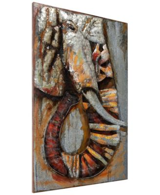 Elephant Mixed Media Iron Hand Painted Dimensional Wall Art, 60" x 40" x 2.8"