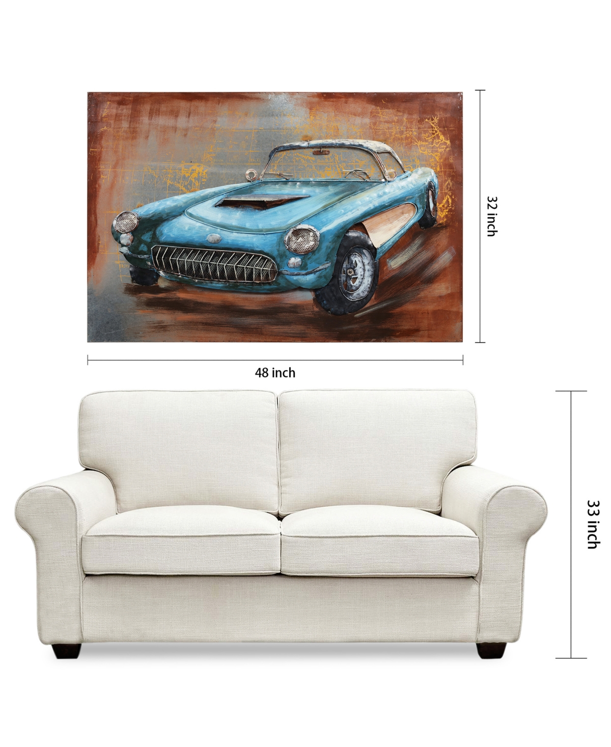 Empire Art Direct Blue car Mixed Media Iron Hand Painted Dimensional Wall Art, 2.4