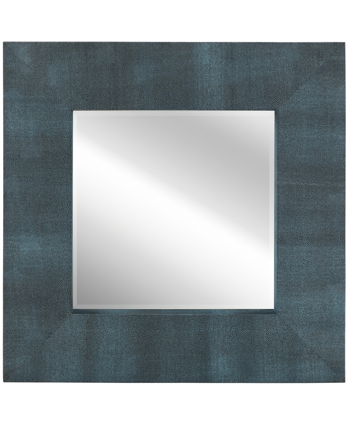 Beveled Wall Mirror Metallic Faux Shagreen Leather Framed Leaner, 30" x 30" x 3" - Blue