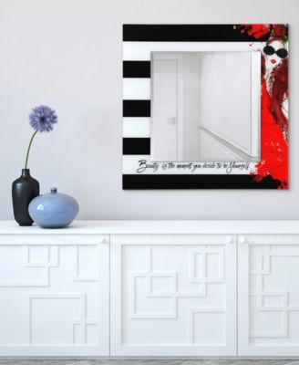 Fashion Square Beveled Wall Mirror on Free Floating Reverse Printed Tempered Art Glass, 36" x 36" x 0.4"