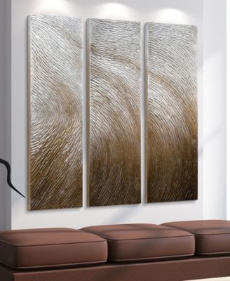 Gold Waves 3-Piece Textured Metallic Hand Painted Wall Art Set by Martin Edwards, 60" x 20" x 1.5"